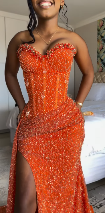 Sparkly Mermaid Sweetheart Orange Pailletten Lange Schwarze Mädchen Abend Party Kleider Abendkleid Spezielle Abendkleider Ballkleid DH2337