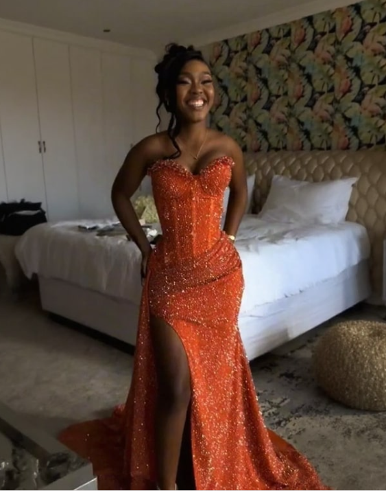 Sparkly Mermaid Sweetheart Orange Pailletten Lange Schwarze Mädchen Abend Party Kleider Abendkleid Spezielle Abendkleider Ballkleid DH2337