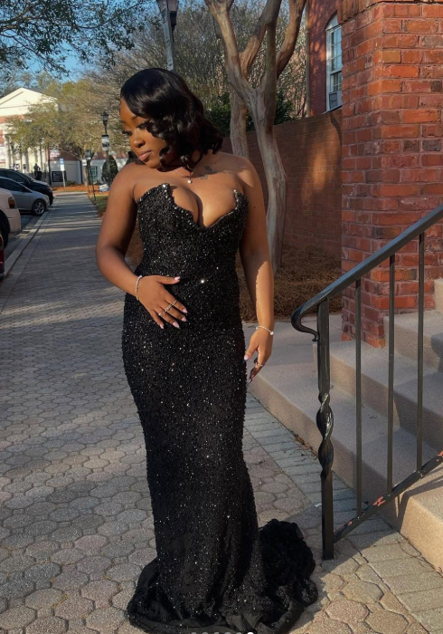 Sparkly Mermaid Sweetheart Black Sequin Long Evening Party Gowns Evening Dress Special Formal Dresses Prom Dress DH2344