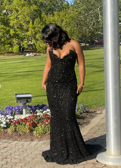 Sparkly Mermaid Sweetheart Black Sequin Long Evening Party Gowns Evening Dress Special Formal Dresses Prom Dress DH2344