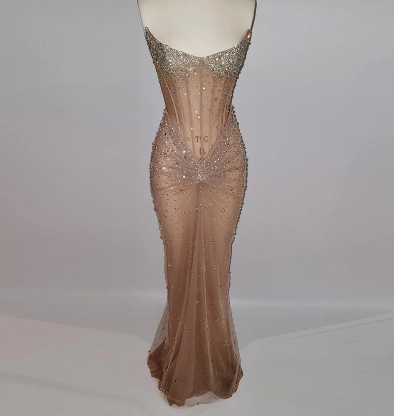 Sexy Mermaid Strapless Champagne Sleeveless Black Girl Evening Party Gowns Evening Dress Special Formal Dresses Prom Dress DH2361