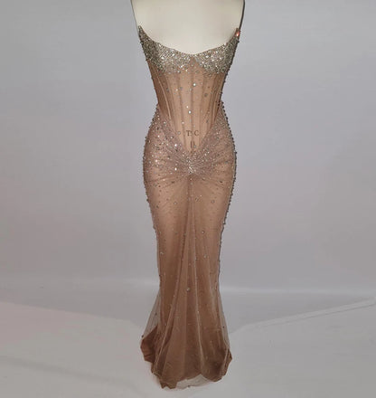 Sexy Mermaid Strapless Champagne Sleeveless Black Girl Evening Party Gowns Evening Dress Special Formal Dresses Prom Dress DH2361