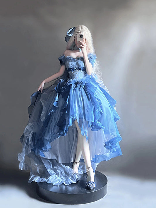 Vintage Ball Gown Off The Shoulder Half Sleeves 21st Birthday Dress Lolita Dress Blue Long Birthday Outfits DH2423