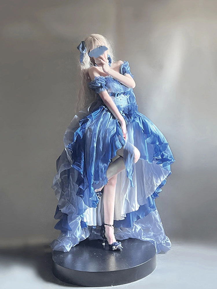 Vintage Ball Gown Off The Shoulder Half Sleeves 21st Birthday Dress Lolita Dress Blue Long Birthday Outfits DH2423