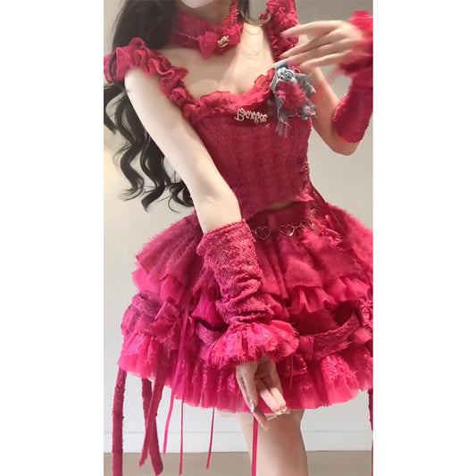 Vintage Ball Gown Straps 2 Pieces Lace Pink Mini Summer 16th Birthday Dress Lolita Dress Mini 18th Birthday Outfits Short Lolita Outfit DH2430