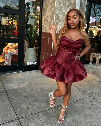 Unique Ball Gown Sweetheart Pink Satin Lace Short Formal 8th Grade Homecoming Dresses Middle School Cocktail Dress Hoco Outfits Inspo DH2604