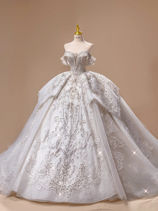 Prinzessin Brautkleid Ballkleid aus der Schulter Pailletten kurze Ärmel Brautkleider Brautkleider DH2787