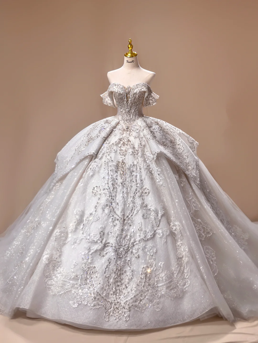 Prinzessin Brautkleid Ballkleid aus der Schulter Pailletten kurze Ärmel Brautkleider Brautkleider DH2787