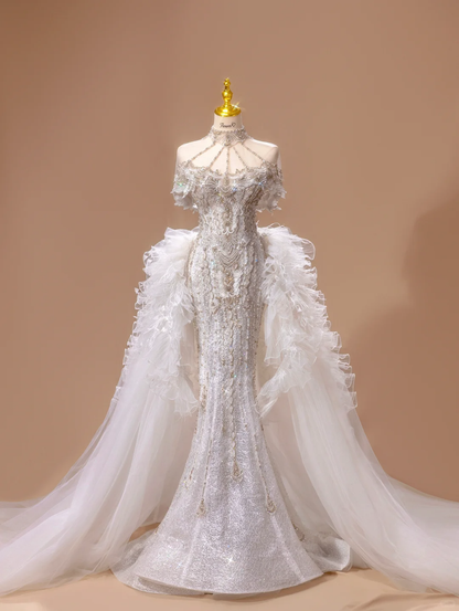 Prinzessin Brautkleid Meerjungfrau Trägerlos Pailletten Kurze Ärmel Brautkleider Brautkleider DH2789