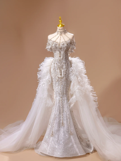 Prinzessin Brautkleid Meerjungfrau Trägerlos Pailletten Kurze Ärmel Brautkleider Brautkleider DH2789
