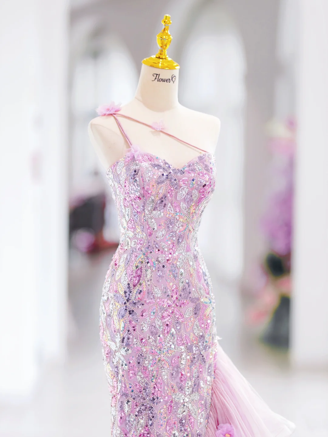 Bescheidene Meerjungfrau Eine Schulter Rosa Pailletten Lange Abendkleider Abendkleid Besondere Abendkleider Ballkleid DH2792