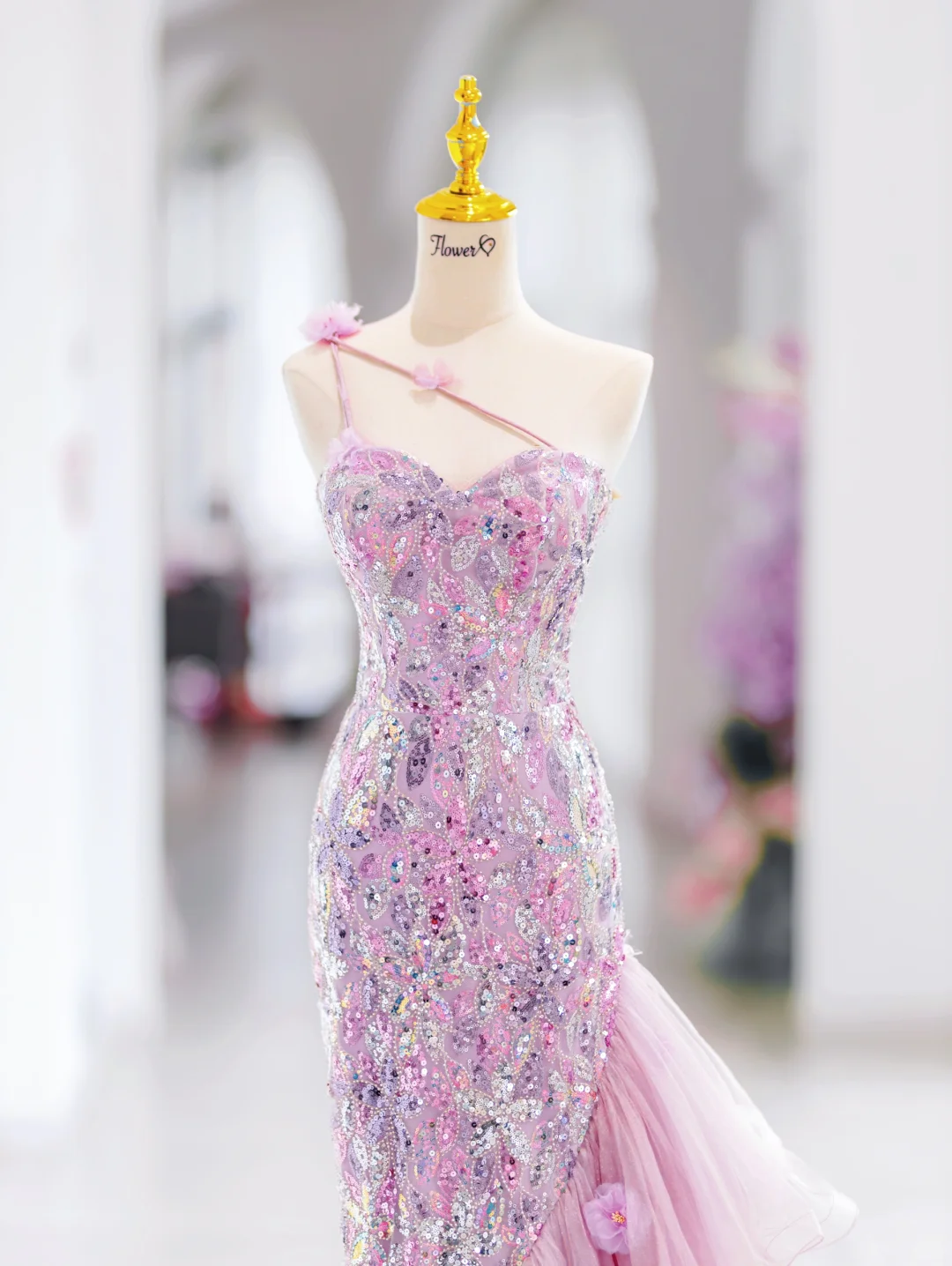 Bescheidene Meerjungfrau Eine Schulter Rosa Pailletten Lange Abendkleider Abendkleid Besondere Abendkleider Ballkleid DH2792