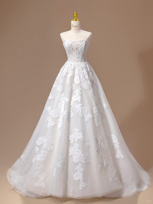 Prinzessin Brautkleid Ballkleid Trägerlose Spitze Weiß Lange Brautkleider Brautkleider DH2793