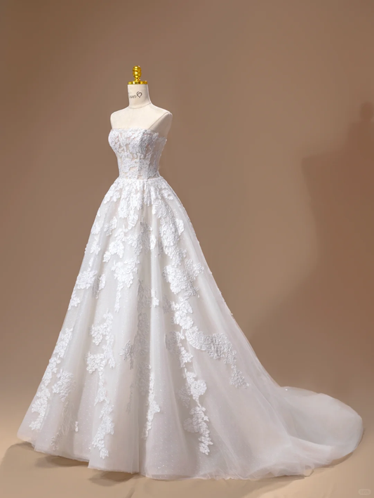 Prinzessin Brautkleid Ballkleid Trägerlose Spitze Weiß Lange Brautkleider Brautkleider DH2793