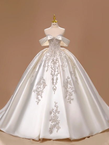 Prinzessin Brautkleid Ballkleid aus der Schulter Satin Spitze kurze Ärmel Brautkleider Brautkleider DH2803