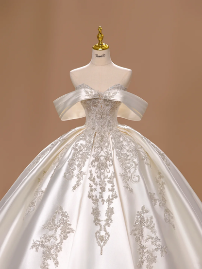 Prinzessin Brautkleid Ballkleid aus der Schulter Satin Spitze kurze Ärmel Brautkleider Brautkleider DH2803