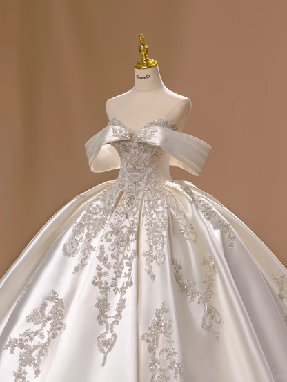 Prinzessin Brautkleid Ballkleid aus der Schulter Satin Spitze kurze Ärmel Brautkleider Brautkleider DH2803