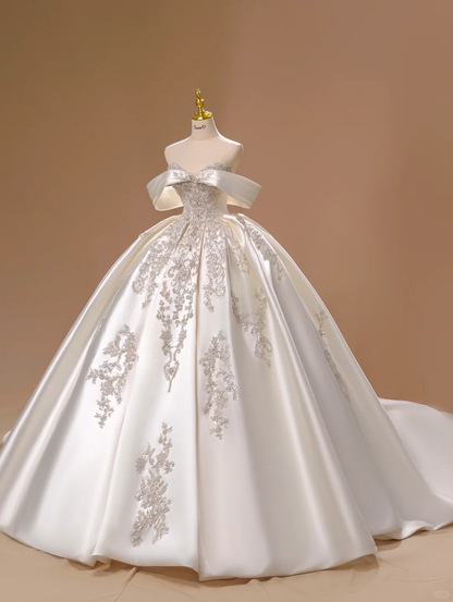 Prinzessin Brautkleid Ballkleid aus der Schulter Satin Spitze kurze Ärmel Brautkleider Brautkleider DH2803