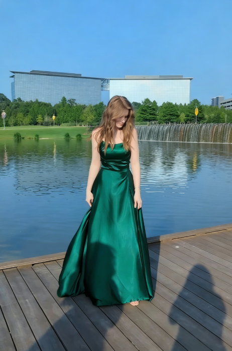 Elegant A Line Spaghetti Straps Navy Blue Satin Long Prom Dresses Party Dress Summer 20th Birthday Outfits 18th Birthday Dresses DH487