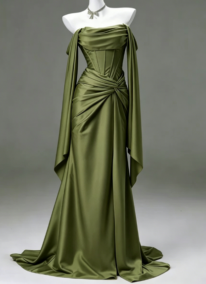Elegant Sheath Light Champagne Long Prom Dresses; Satin Light Champagne  Evening Dresses DP04009