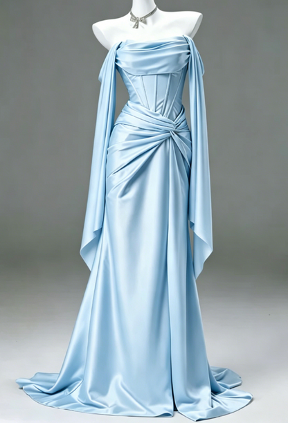 Elegant Sheath Light Champagne Long Prom Dresses; Satin Light Champagne  Evening Dresses DP04009