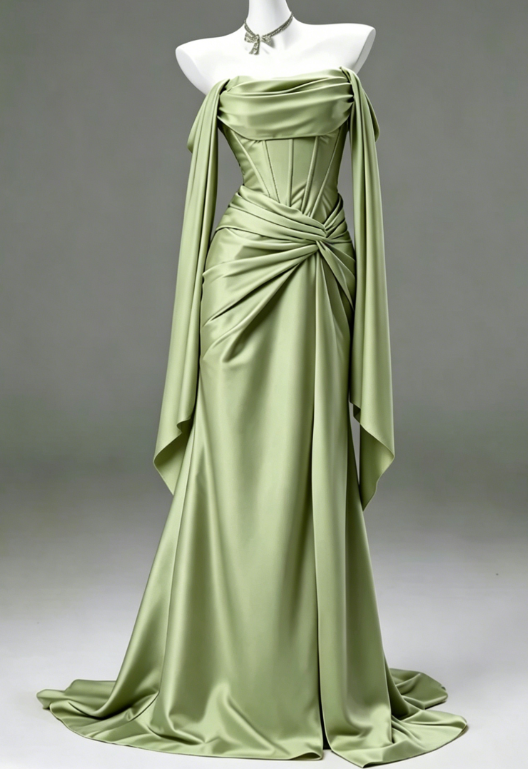 Elegant Sheath Light Champagne Long Prom Dresses; Satin Light Champagne  Evening Dresses DP04009