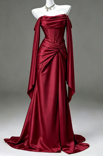 Elegant Sheath Light Champagne Long Prom Dresses; Satin Light Champagne  Evening Dresses DP04009