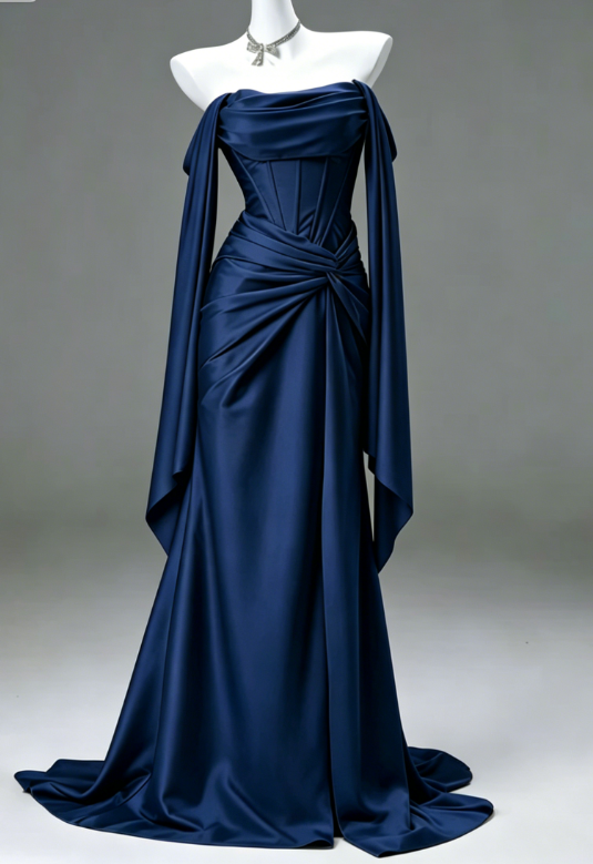 Elegant Sheath Light Champagne Long Prom Dresses; Satin Light Champagne  Evening Dresses DP04009
