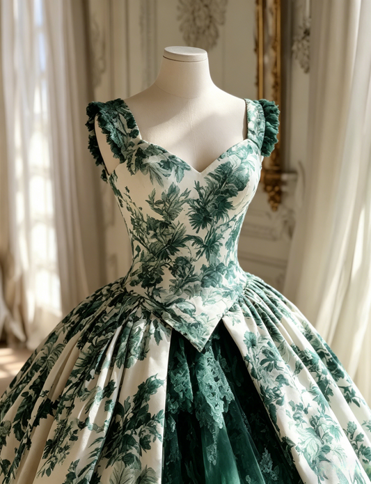 Gorgeous A-Line  Long Prom Dresses Tulle Floral Green Evening Dresses Straps Birthday Dresses DP04676