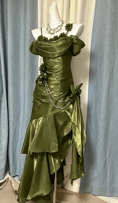 Chic Navy Blue Long Prom Dress Satin Straps Sheath Evening Dress Sleeveless Birthday Dress DP04996