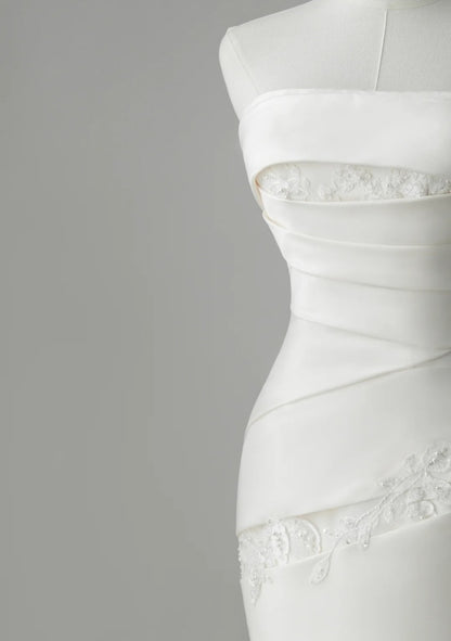 Elegant White Wedding Dress Tulle Strapless Mermaid Bridal Gowns Sleeveless Birdal Dress DP05101