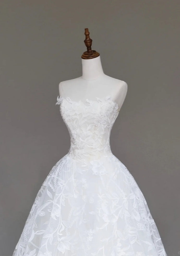 Elegant White Wedding Dress Tulle A-Line Bridal Gowns Sleeveless Birdal Dress DP05203