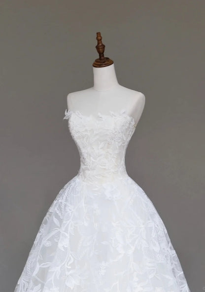 Elegant White Wedding Dress Tulle A-Line Bridal Gowns Sleeveless Birdal Dress DP05203