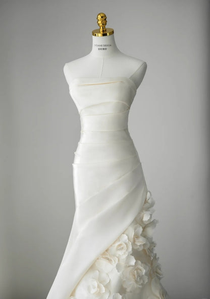Simple White Wedding Dress Satin Appliques Sheath Bridal Gowns Seeveless Birdal Dress DP05205