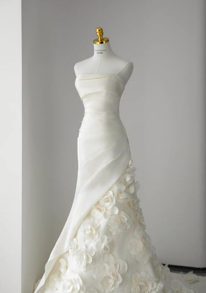Simple White Wedding Dress Satin Appliques Sheath Bridal Gowns Seeveless Birdal Dress DP05205