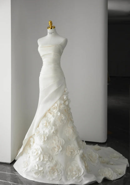 Simple White Wedding Dress Satin Appliques Sheath Bridal Gowns Seeveless Birdal Dress DP05205