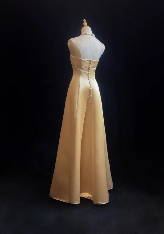 Chic Champagne Bridesmaid Dress  Satin Sheath Evening Dress Sleeveless DP05208-1