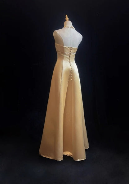 Chic Champagne Bridesmaid Dress  Satin Sheath Evening Dress Sleeveless DP05208-1