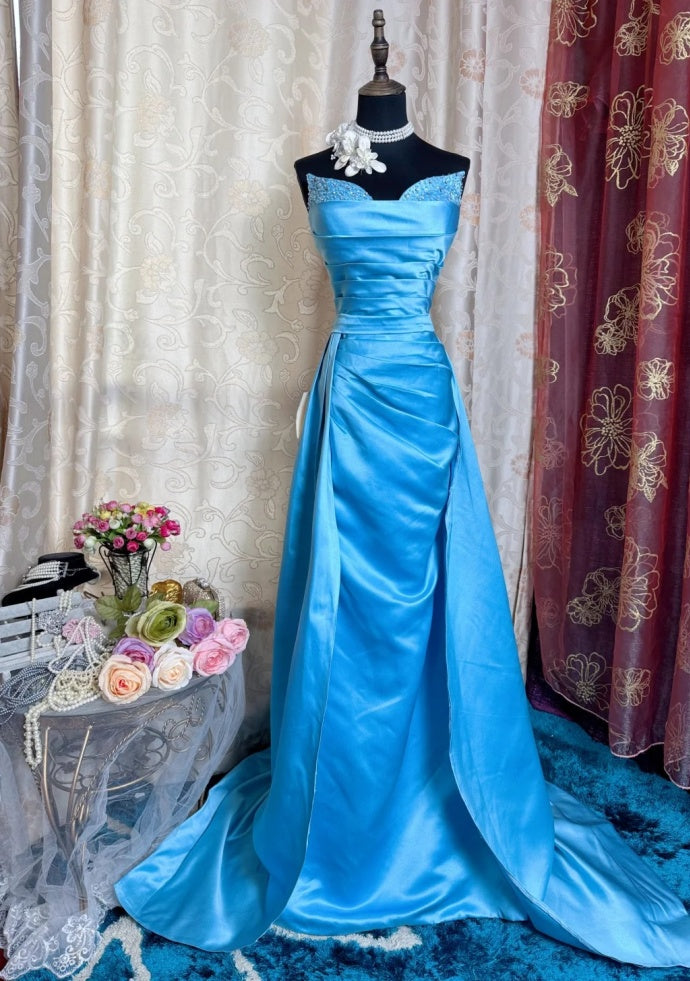 Chic Blue Prom Dress Satin Sheath Evening Dress DP05111