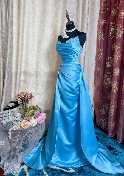 Chic Blue Prom Dress Satin Sheath Evening Dress DP05111