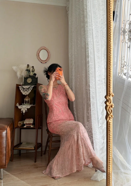 Gorgeous Coral Prom Dress Chiffon Beaded Sheath Evening Dress  DP05115