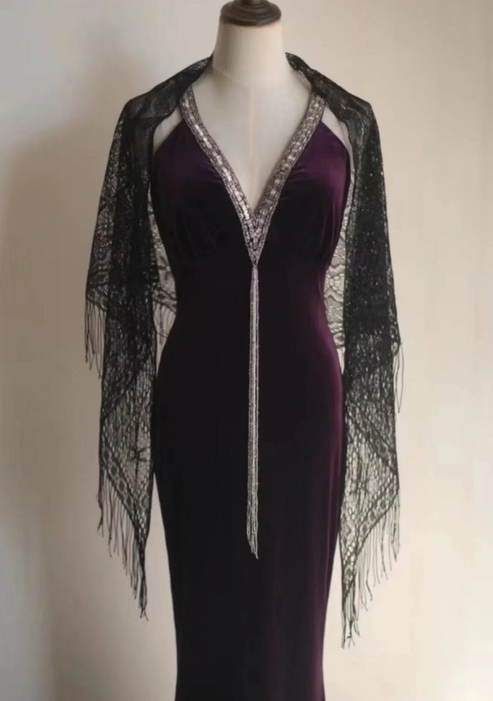 Gorgeous Dark Purple Prom Dress Chiffon V-Neck Sheath Evening Dress DP05116