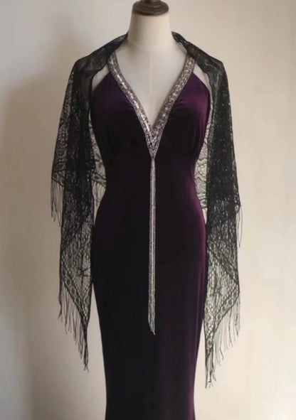 Gorgeous Dark Purple Prom Dress Chiffon V-Neck Sheath Evening Dress DP05116