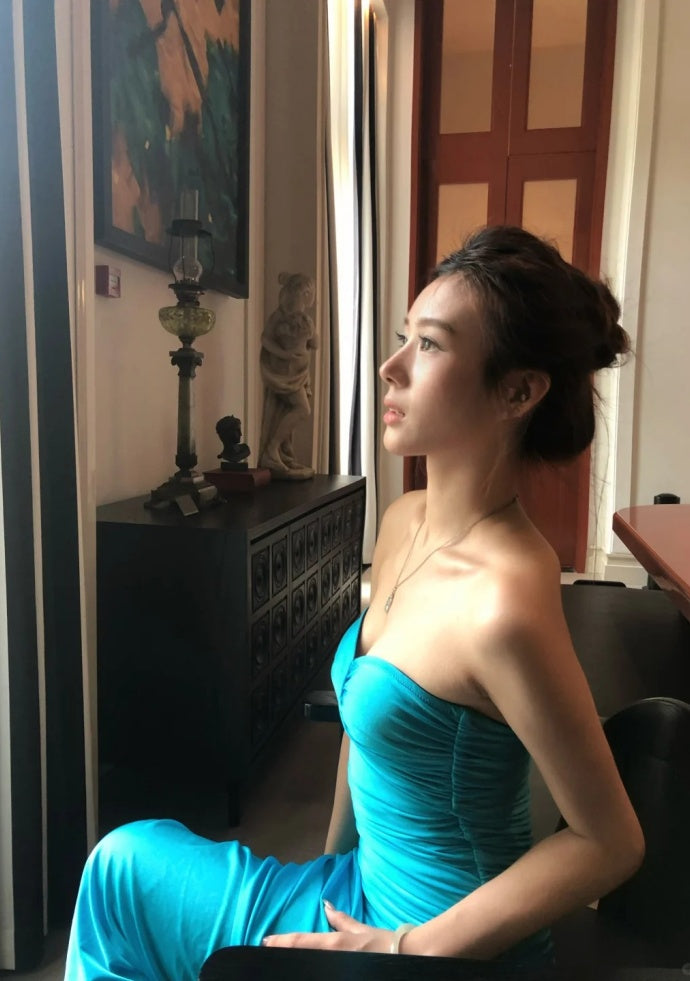 Sexy Blue Prom Dress Chiffon Strapless Sheath Evening Dress DP05117