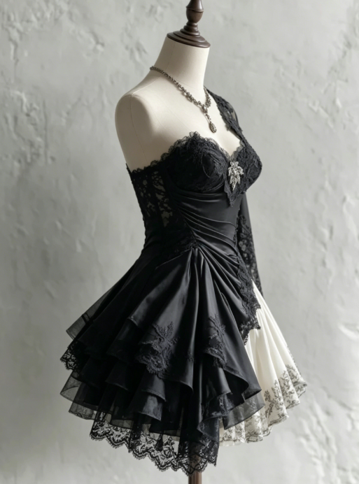 Cute Black Prom Dress Lace  A-Line Party Dress Short Birthday Dress DP05120