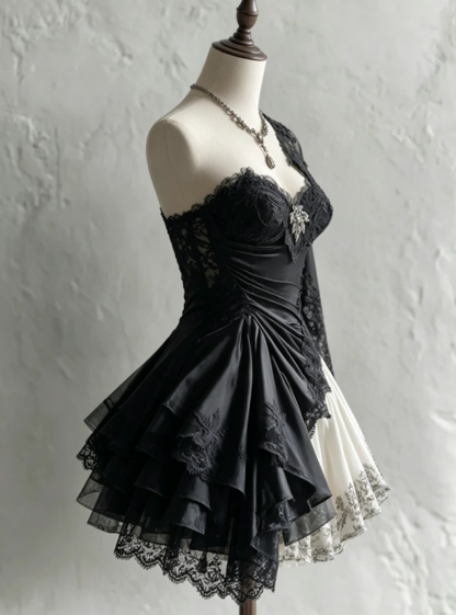 Cute Black Prom Dress Lace  A-Line Party Dress Short Birthday Dress DP05120
