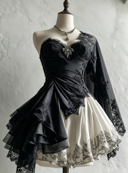 Cute Black Prom Dress Lace  A-Line Party Dress Short Birthday Dress DP05120