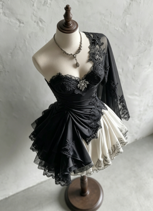 Cute Black Prom Dress Lace  A-Line Party Dress Short Birthday Dress DP05120