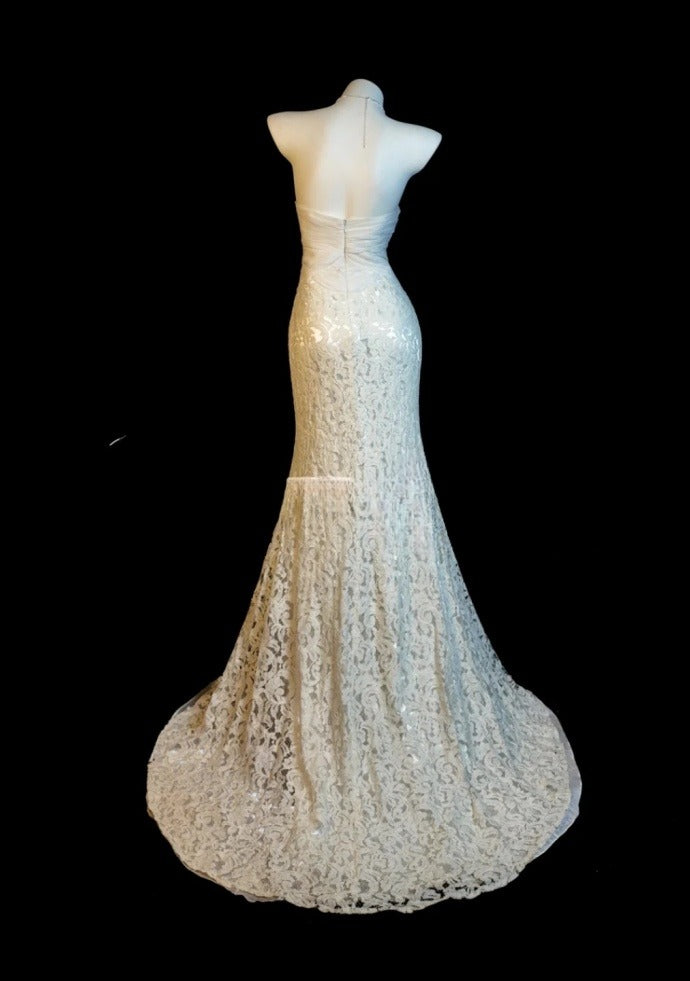 Glam White Prom Dress Strapless Lace Mermaid Evening Dress DP05124