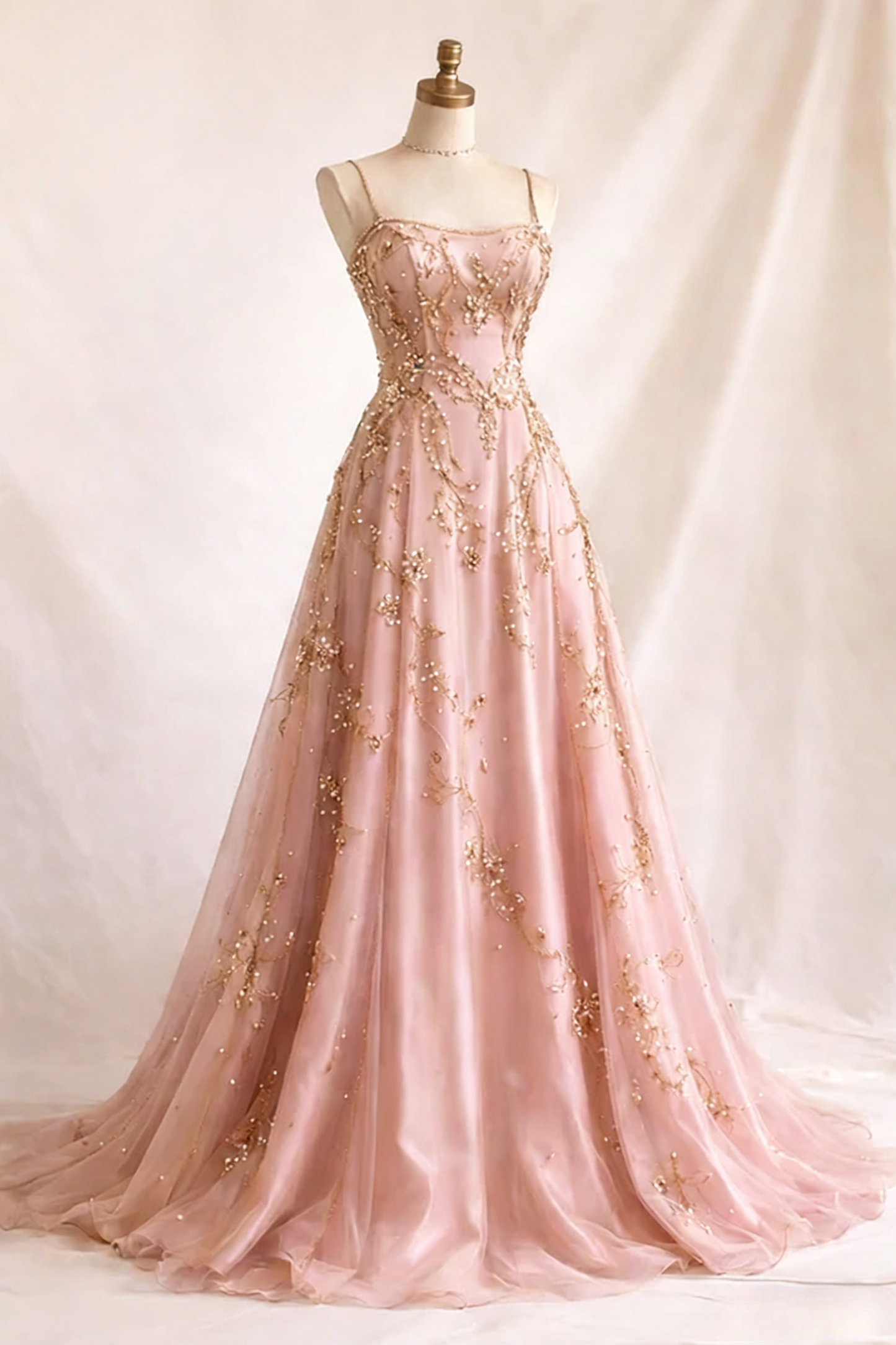 Chic Champagne Prom Dress Beaded Chiffon A-Line Strapless Evening Dress Sleeveless Birthday Dress DP05208